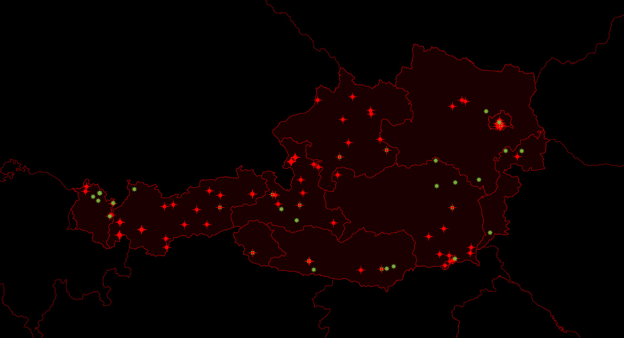 Austria map displaying the different michelin restaurants